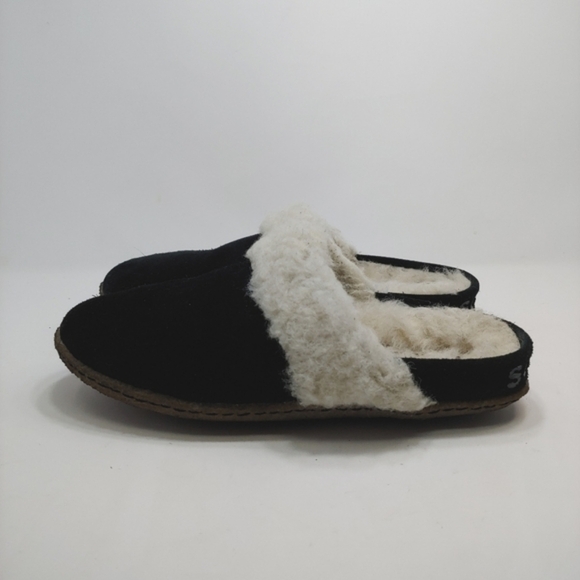 Sorel Women’s Nakiska Slide II Slip On Slipper Black Sudee Faux Sherpa NL3655 6‎ - Picture 4 of 10
